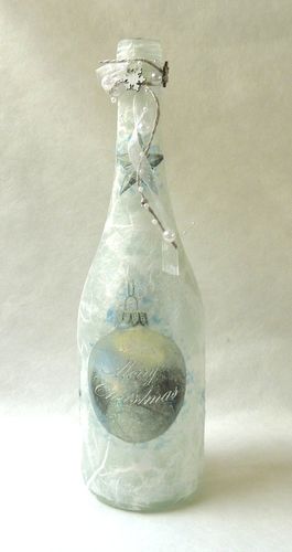 Leuchtflasche Weihnachten - BAUMKUGEL - weiß - 30cm