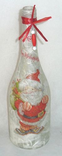 Leuchtflasche Weihnachten - WEIHNACHTSMANN - weiß - 30cm