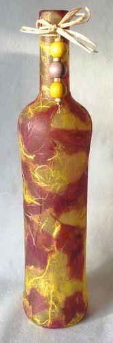 Leuchtflasche MOSAIK - bordeauxrot gelb - 33cm