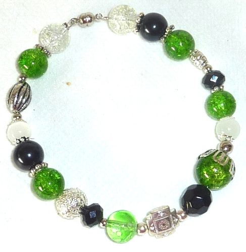 Armband - schwarz, grün, kristall & silber -