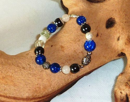 Armband - blau, silber, anthrazit & kristall -