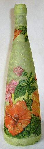 Leuchtflasche HIBISKUS - grün - 31cm