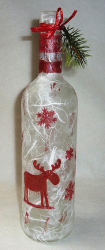 Leuchtflasche Weihnachten - ROTER ELCH - weiß - 30cm